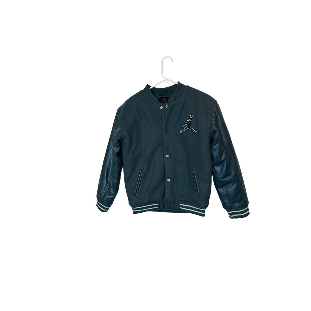 Jordan Jacket Boys Large 12-13Y Green Varsity Letterman Bomber‎ Snap Front
